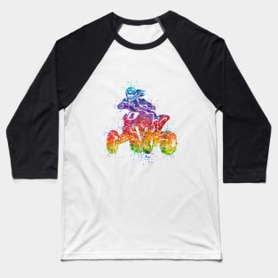 Four Wheeler Riding Girl Watercolor Silhouette Baseball T-Shirt